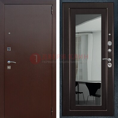 Металлическая дверь с порошковым напылением с МДФ и зеркалом ДЗ-61 в Волжском