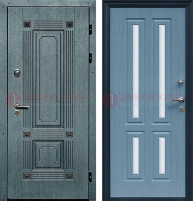 Голубая филенчатая дверь с МДФ и зеркальными вставками внутри ДЗ-80 в Волжском