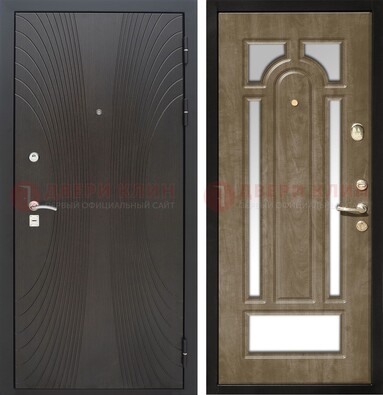 Темная металлическая дверь МДФ с различными зеркальными вставками внутри ДЗ-82 в Волжском