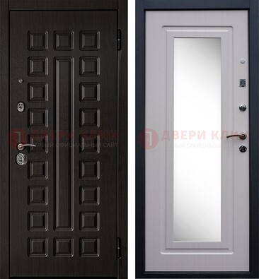 Черная филенчатая металлическая дверь МДФ с зеркалом ДЗ-83 в Волжском