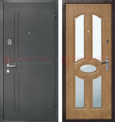 Железная серая дверь с порошковым напылением и МДФ с зеркалом ДЗ-90 в Волжском