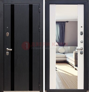 Черная входная дверь с зеркалом МДФ внутри ДЗ-9 в Волжском